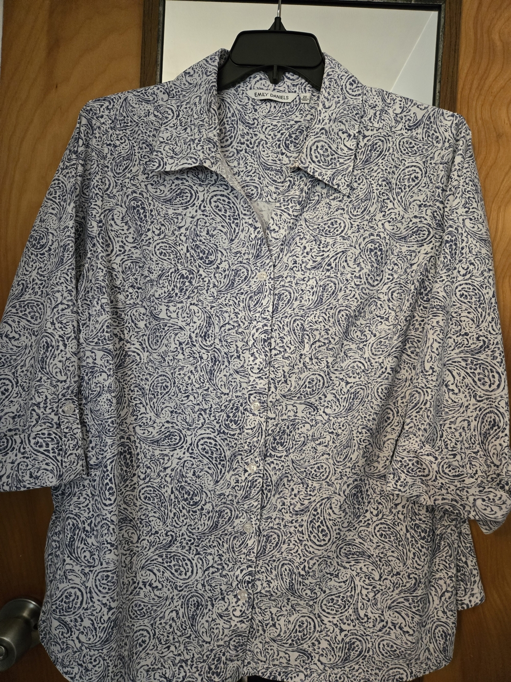 Emily Daniels White & Blue Paisley Button-Down Shirt